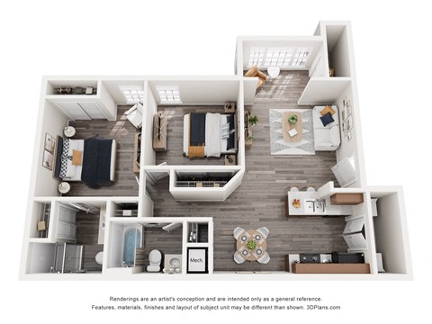 Floor plan for 2 beds, 2 baths, 900 sqft